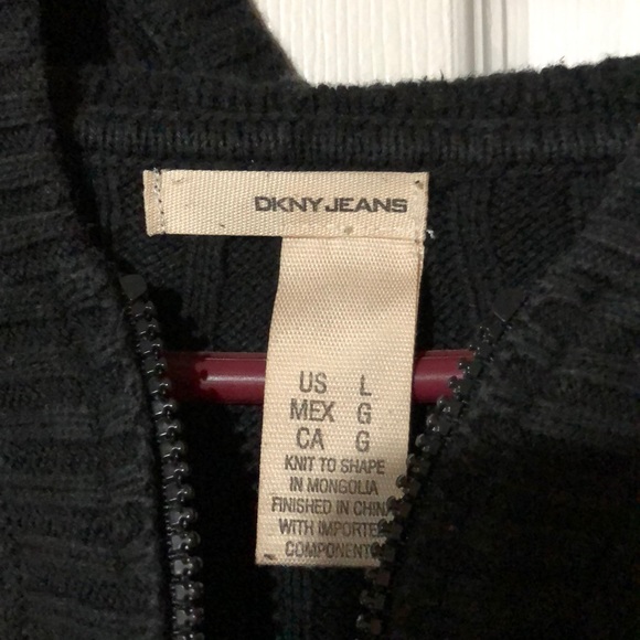 DKNY | BLACK 1/2 ZIP PULLOVER LONG WIDE SLEEVE HOODED SWEATER LARGE - Picture 2 of 7